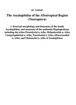 The Ascalaphidae of the Afrotropical Region (Neurop Tera)