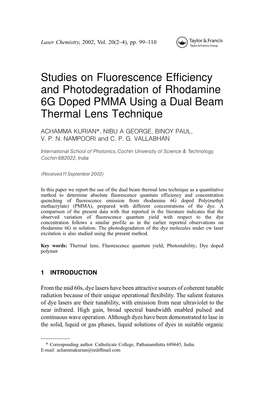 Studies on Fluorescence Efficiency and Photodegradation Of