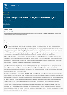 Jordan Navigates Border Trade, Pressures from Syria | The