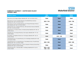 Community Pharmacy – Easter Bank Holiday Opening Times