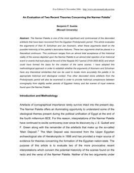 An Evaluation of Two Recent Theories Concerning the Narmer Palette1