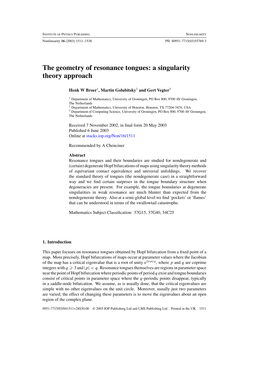 The Geometry of Resonance Tongues: a Singularity Theory Approach