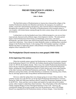 PRESBYTERIANISM in AMERICA the 20 Century