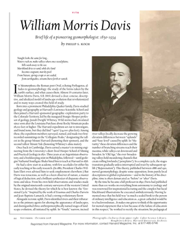 William Morris Davis Brief Life of a Pioneering Geomorphologist: 1850-1934 by Philip S