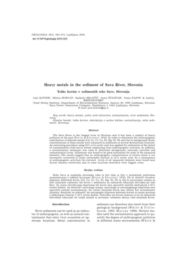 Heavy Metals in the Sediment of Sava River, Slovenia