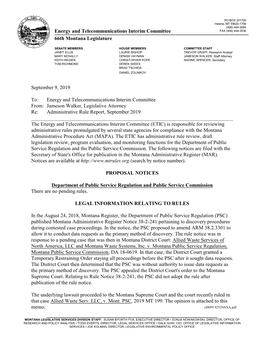 Energy and Telecommunications Interim Committee FAX (406) 444-3036 66Th Montana Legislature