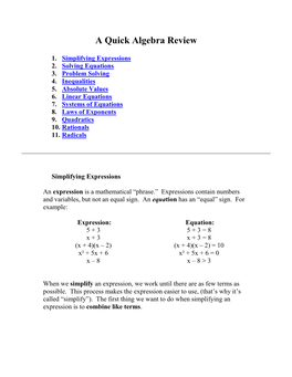 A Quick Algebra Review