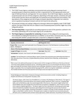 Safeguard Screening Form Prepared By: Michele Andrianarisata Date of Preparation: Comments