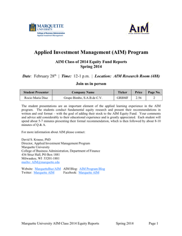 Applied Investment Management (AIM) Program