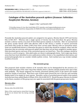 Catalogue of the Australian Peacock Spiders (Araneae: Salticidae: Euophryini: Maratus, Saratus)