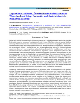 Utgaard on Klambauer, 'Österreichische Gedenkkultur Zu Widerstand Und Krieg: Denkmäler Und Gedächtnisorte in Wien 1945 Bis 1986'