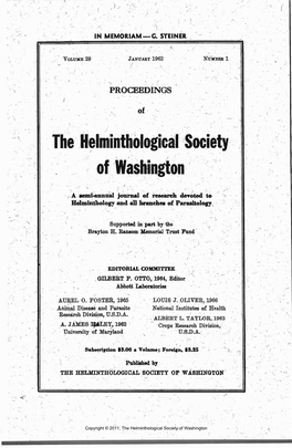 Proceedings of the Helminthological Society of Washington 29(1) 1962