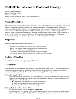 B50FF03 Introduction to Contextual Theology