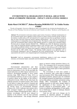 Environmental Degradation in Rural Areas with High Anthropic Pressure – Impact and Planning Models