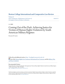 Achieving Justice for Victims of Human Rights Violations by South American Military Regimes Roseann M