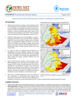 ETHIOPIA Food Security Outlook Update August 2017 Extreme Levels