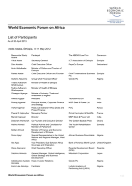 List of Participants As of 30 April 2013