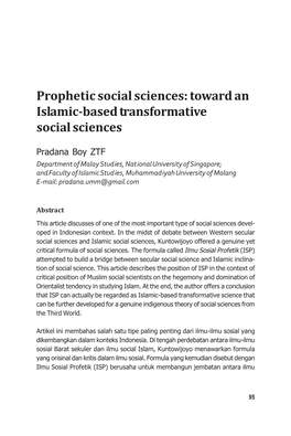 Prophetic Social Sciences: Toward an Islamic-Based Transformative Social Sciences