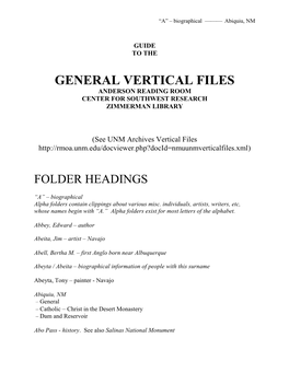 General Vertical Files Anderson Reading Room Center for Southwest Research Zimmerman Library