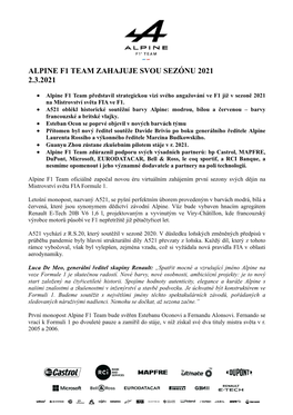 Alpine F1 Team Zahajuje Svou Sezónu 2021 2.3.2021