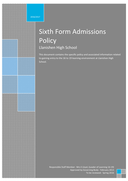 Sixth Form Admissions Policy