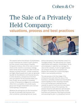 The Sale of a Privately Held Company: Valuations, Process and Best Practices