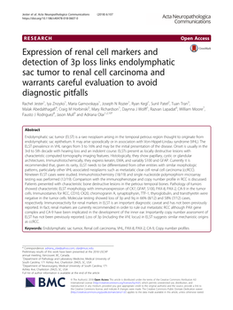 Expression of Renal Cell Markers and Detection of 3P Loss Links