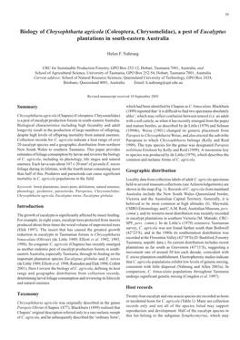 Biology of Chrysophtharta Agricola (Coleoptera, Chrysomelidae), a Pest of Eucalyptus Plantations in South-Eastern Australia