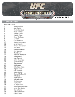 2014 Topps UFC Knockout Checklist