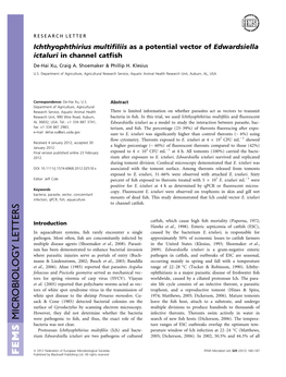 Ichthyophthirius Multifiliis As a Potential Vector of Edwardsiella