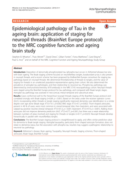 (Brainnet Europe Protocol) to the MRC Cognitive Function and Ageing Brain Study Stephen B