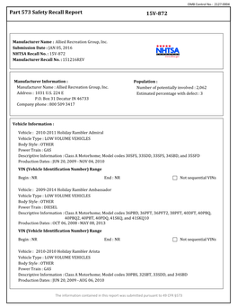 Part 573 Safety Recall Report 15V-872