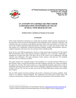 An Attempt of Earthquake Precursor & Deformation Monitoring by Means of Real-Time High Rate