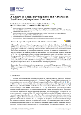 A Review of Recent Developments and Advances in Eco-Friendly Geopolymer Concrete