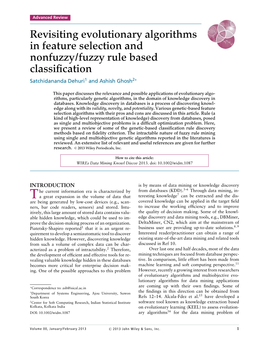 Revisiting Evolutionary Algorithms in Feature Selection and Nonfuzzy/Fuzzy Rule Based Classiﬁcation Satchidananda Dehuri1 and Ashish Ghosh2∗