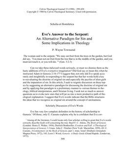 Eve's Answer to the Serpent: an Alternative Paradigm for Sin and Some Implications in Theology