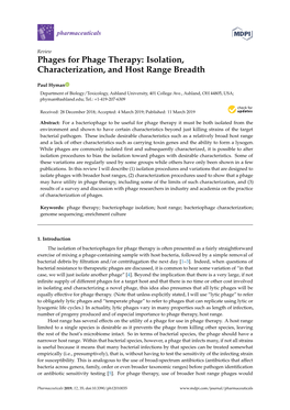 Phages for Phage Therapy: Isolation, Characterization, and Host Range Breadth