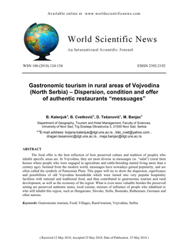 Gastronomic Tourism in Rural Areas of Vojvodina (North Serbia) – Dispersion, Condition and Offer of Authentic Restaurants “Messuages”