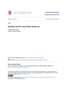 Quintilian and the Jesuit Ratio Studiorum