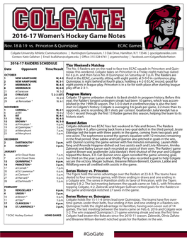 2016-17 Women's Hockey Game Notes