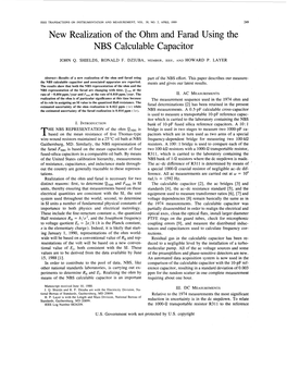 New Realization of the Ohm and Farad Using the NBS Calculable Capacitor