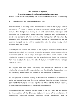 Olympia, from the Perspective of the Dialogical Architecture Miranda Kiuri & Jacques Teller, LEMA (Local Environment Management and Analysis), Ulg