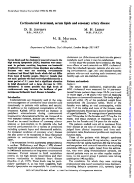 Corticosteroid Treatment, Serum Lipids and Coronary Artery Disease D. B. JEFFERYS M