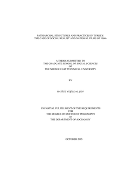 PATRIARCHAL STRUCTURES and PRACTICES in TURKEY: the CASE of SOCIAL REALIST and NATIONAL FILMS of 1960S