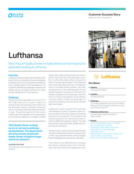 Lufthansa Micro Focus® Quality Center on Saas Delivers a Fresh Impetus for Application Testing at Lufthansa