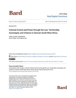 Territoriality, Sovereignty, and Violence in German South-West Africa
