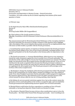 General Instruction Translation: II12 Letter Written by the SS Colonel Regarding Final Solution of the Jewish Question in France