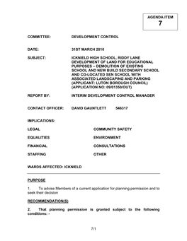 Icknield High School, Riddy Lane Development of Land