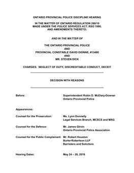 Ontario Provincial Police Discipline Hearing