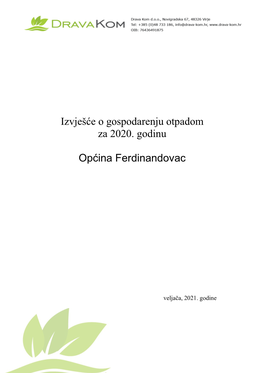 Izvješće O Gospodarenju Otpadom Za 2020. Godinu Općina Ferdinandovac